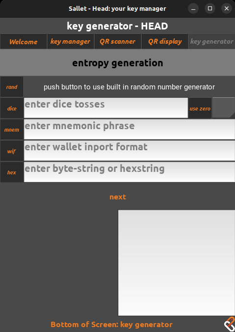 Key generator screen